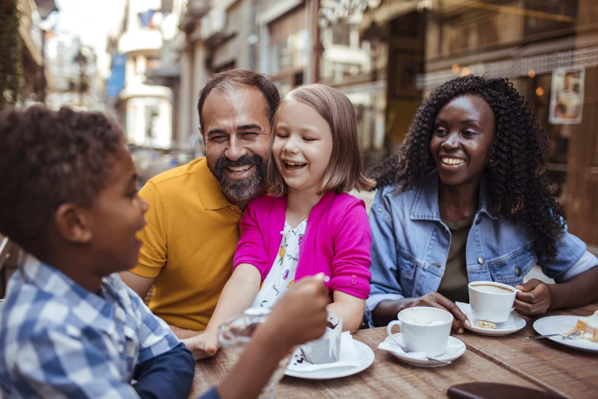 A blended family at a restaurant