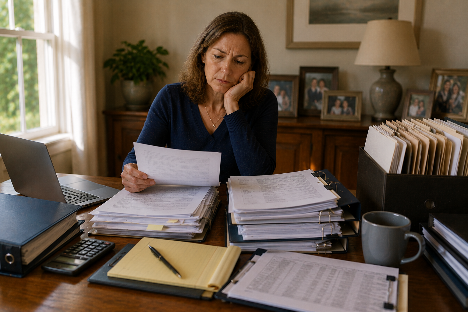 Focused on paperwork in a cozy office