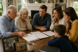 Family discussion around the dining table